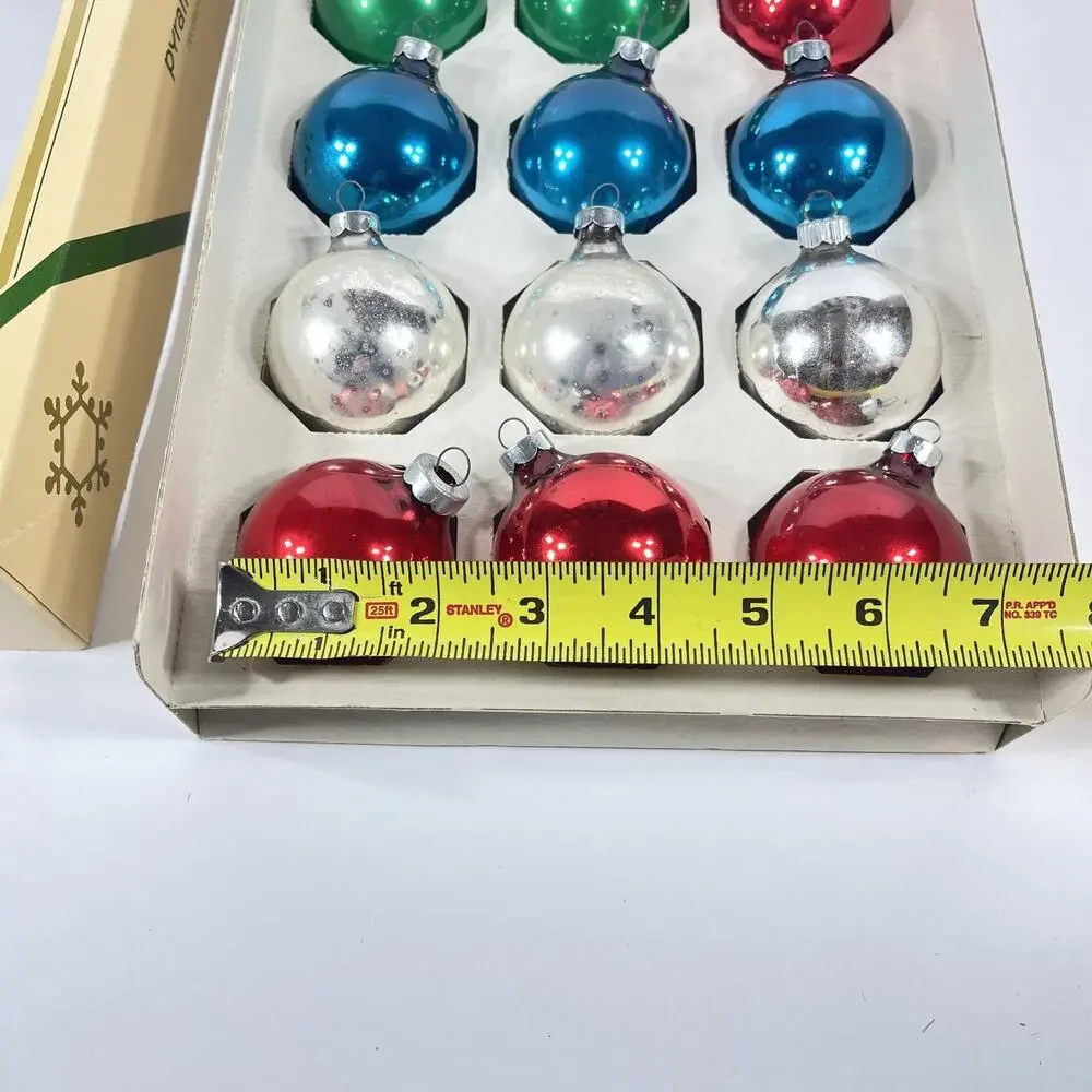 Vintage Pyramid Jumbo Glass Christmas Ornaments 15 ct USA 1970s Original w/Hooks